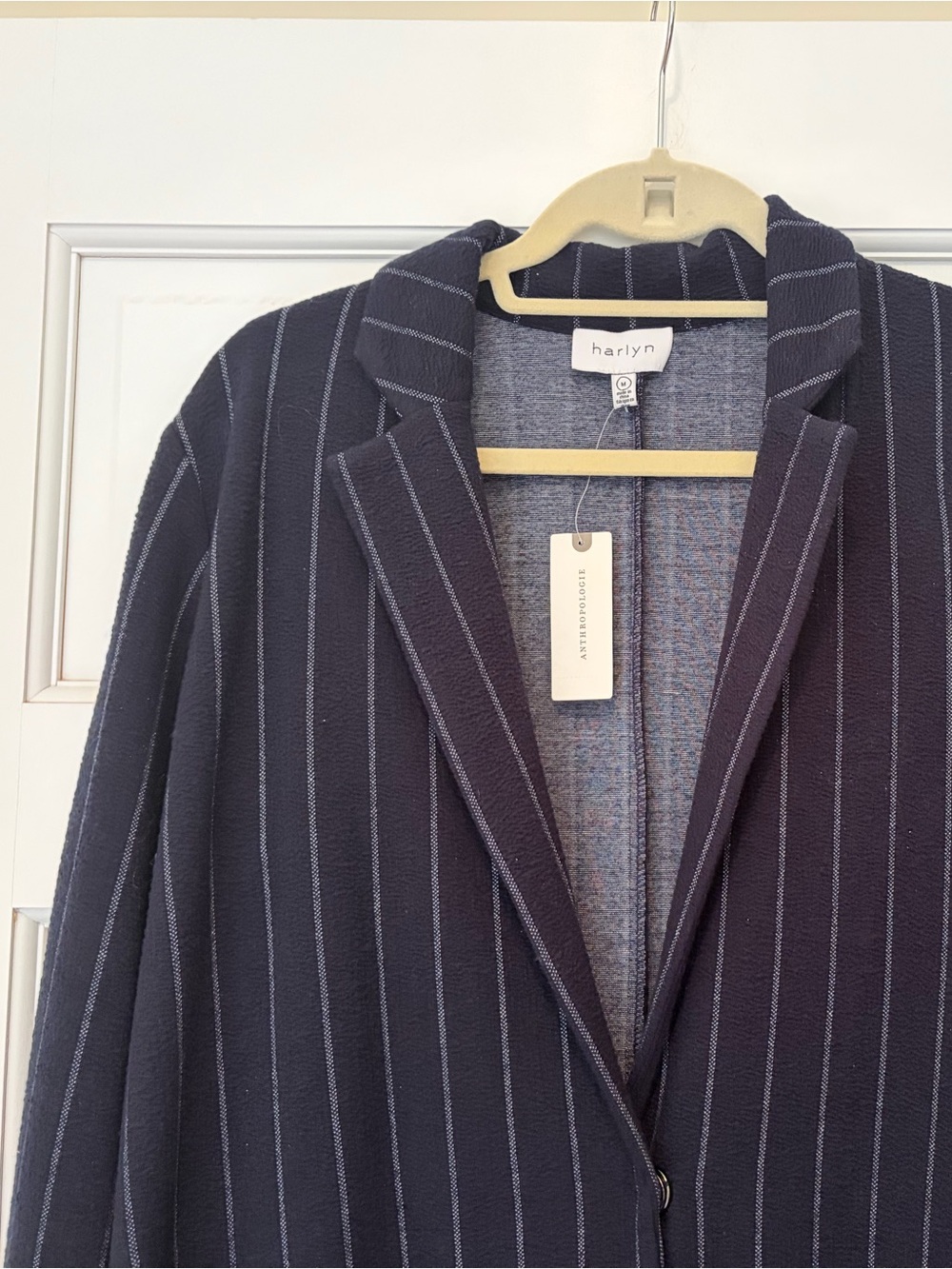 NWT Anthropologie Harlyn Navy Pinstripe Open-Front Coat - Picture 8 of 12